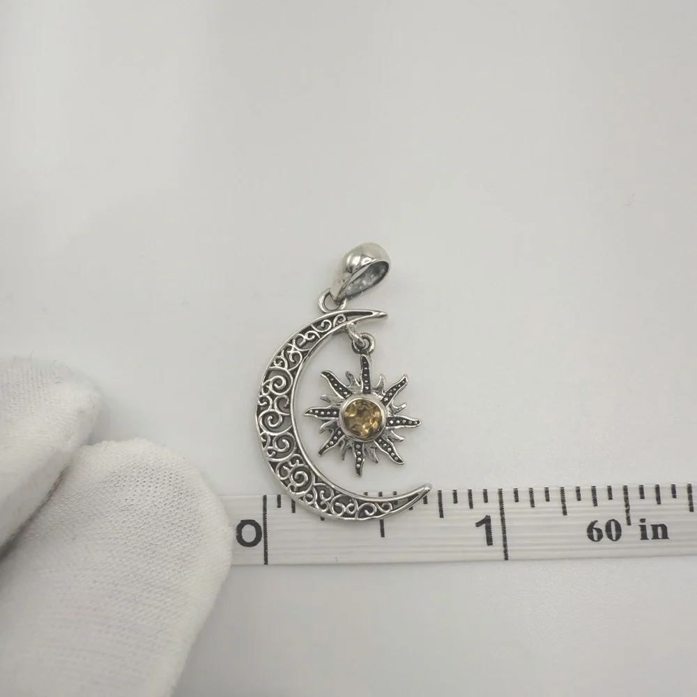 Genuine Citrine .925 Sterling Silver Moon Pendant - Picture 10 of 10